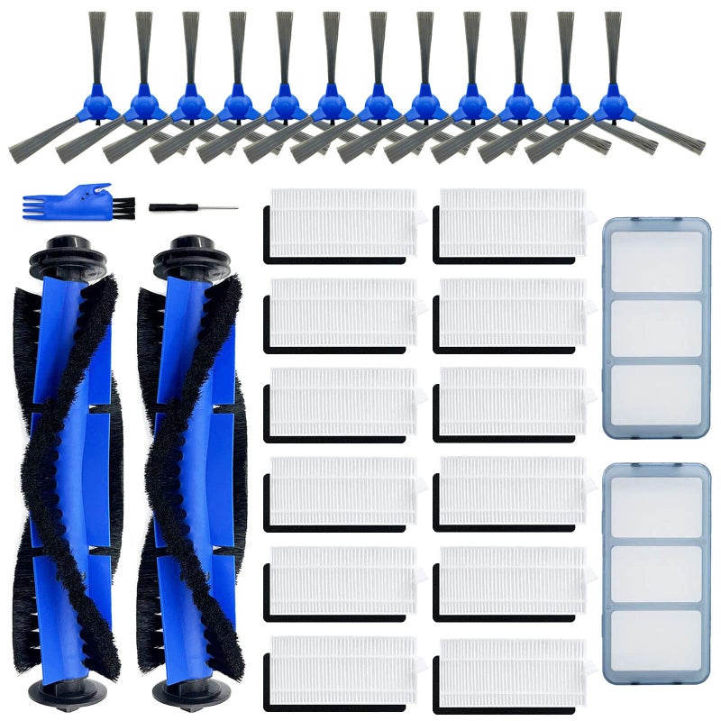 Tivcroxs قطعة غيار Tivcroxs مكونة من 28 قطعة متوافقة مع Eufy RoboVac 11S، 15C، 30، 30C، 12، 35C، 25C، 15T المكانس الكهربائية الروبوتية، فرشتان دوارتان، 12 مجموعة فلتر، 12 فرشاة جانبية، 2 مرشحات مسبقة - Image 1